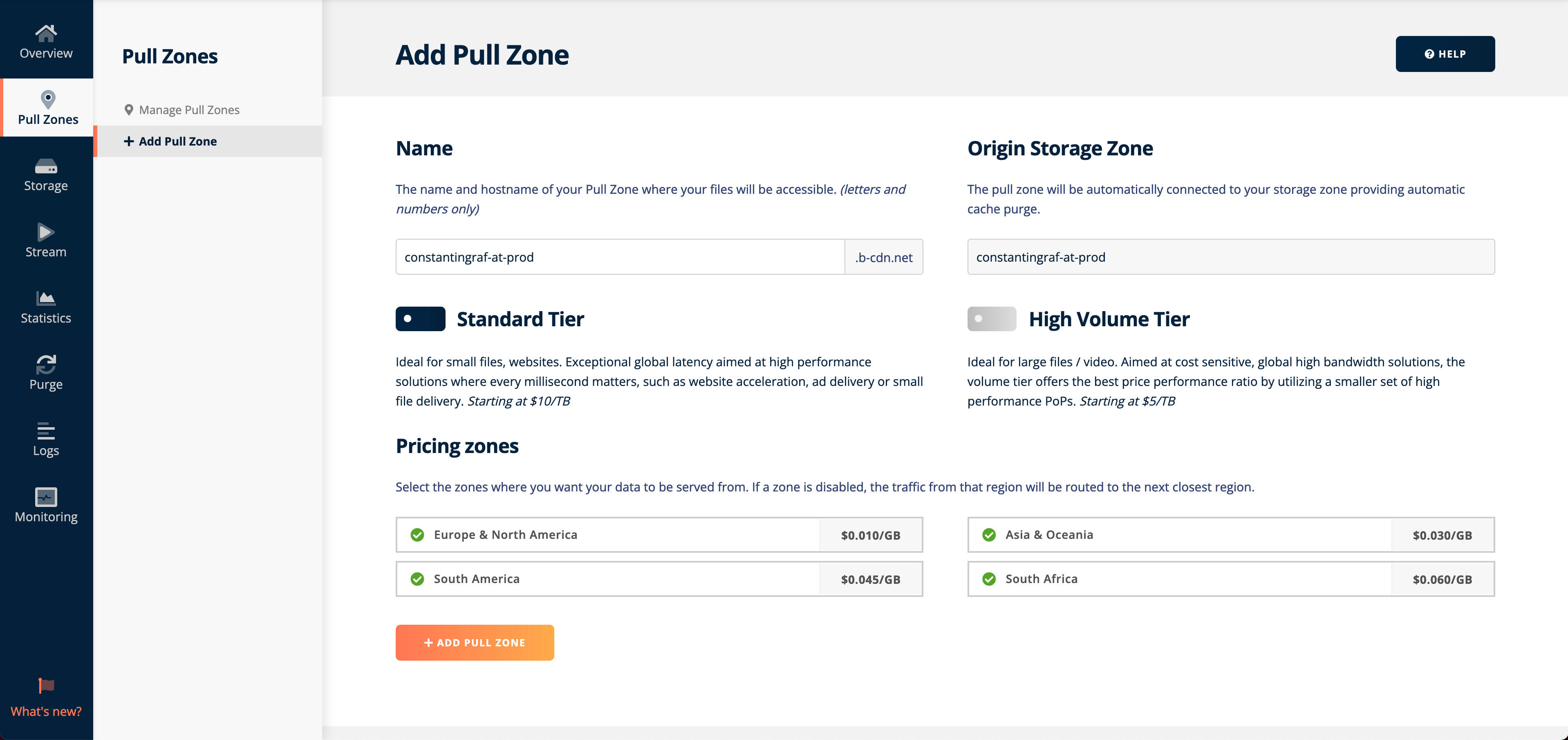 Create pull zone