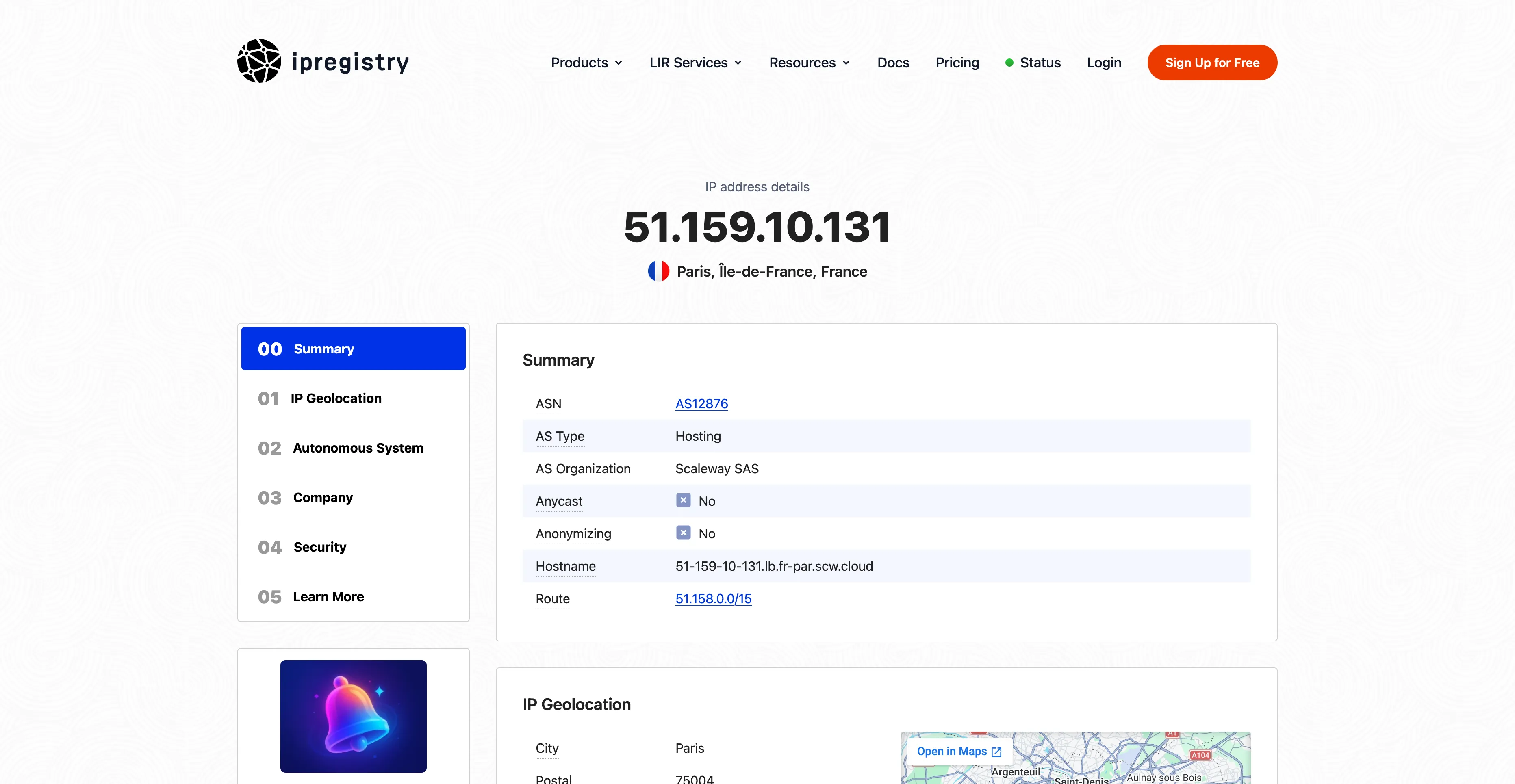 Screenshot of Ipregistry