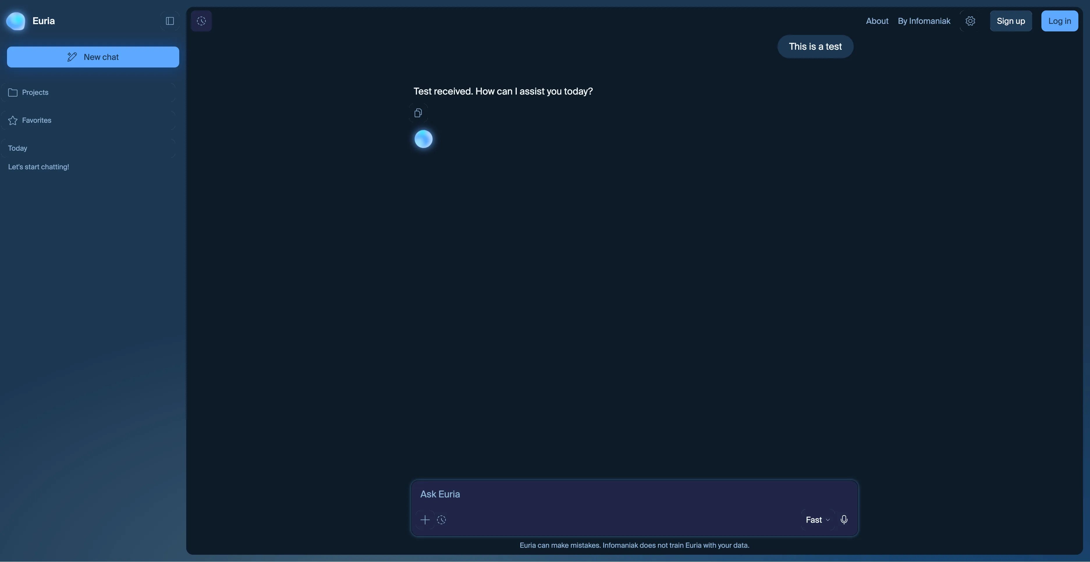 Screenshot von Euria