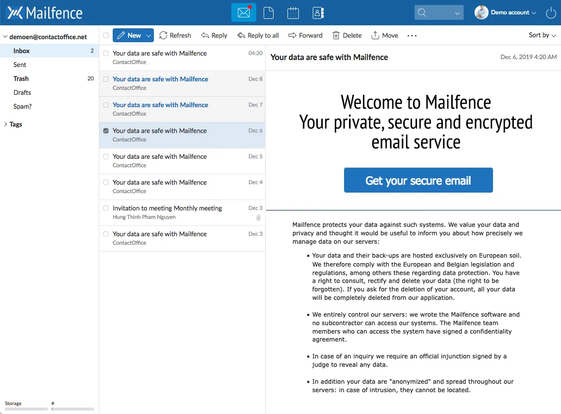 Screenshot of Mailfence