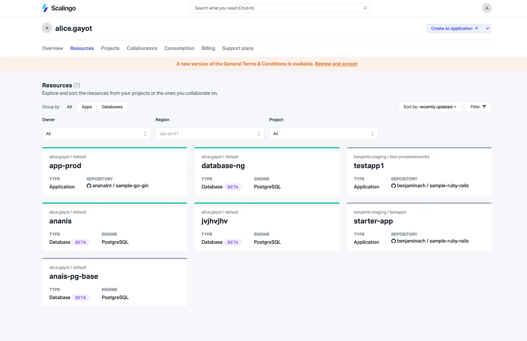 Screenshot of Scalingo