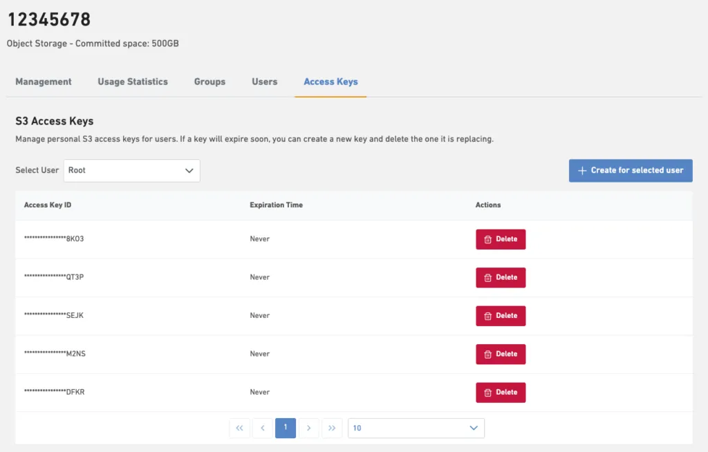 Screenshot von Leaseweb Object Storage