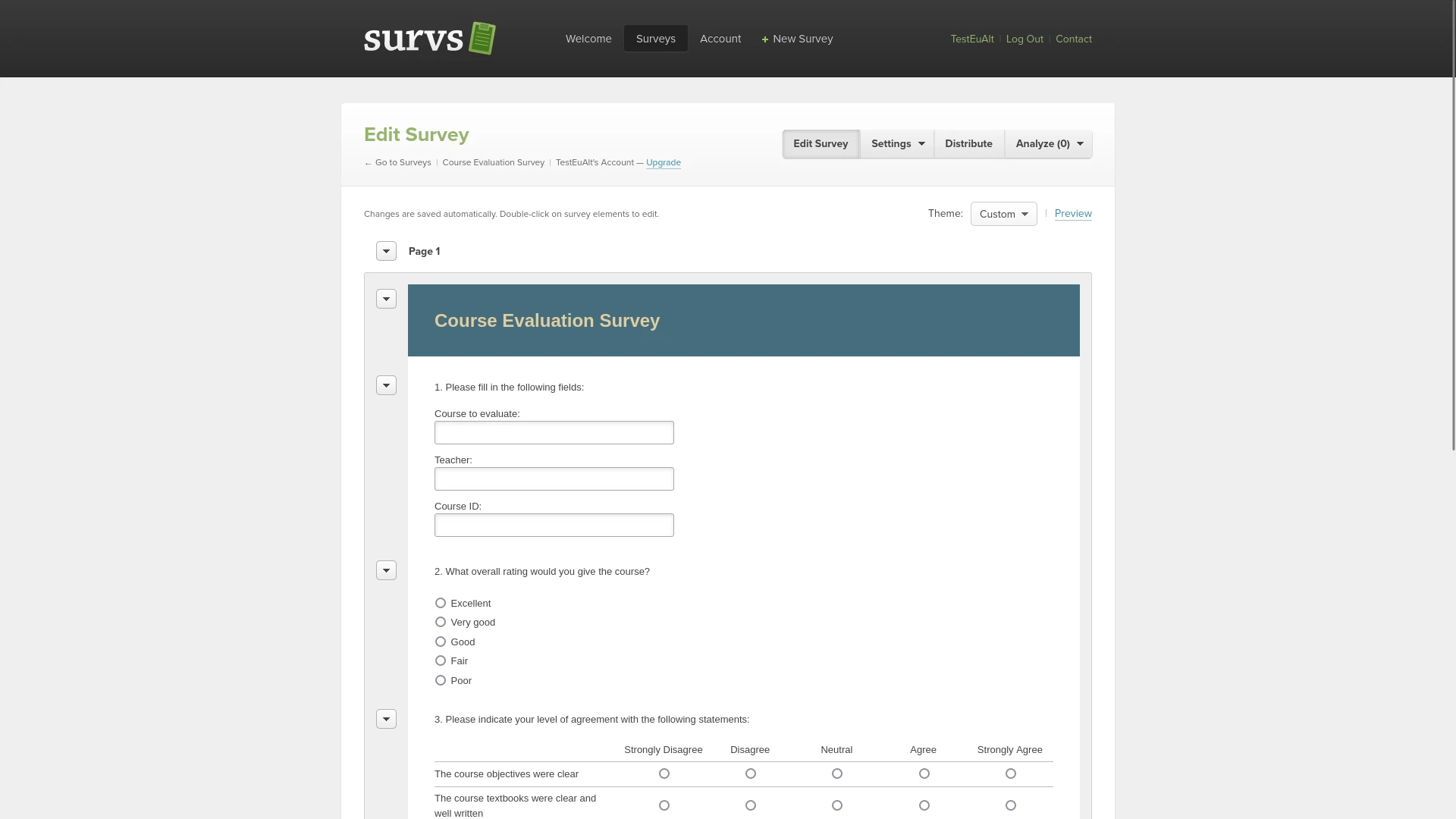 Screenshot of Survs