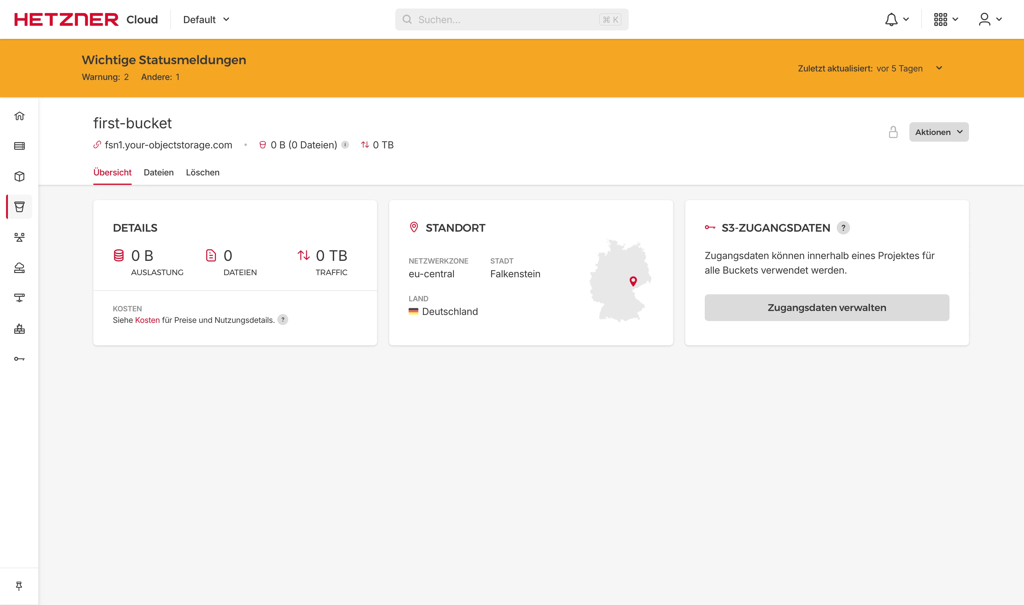 Screenshot of Hetzner Object Storage