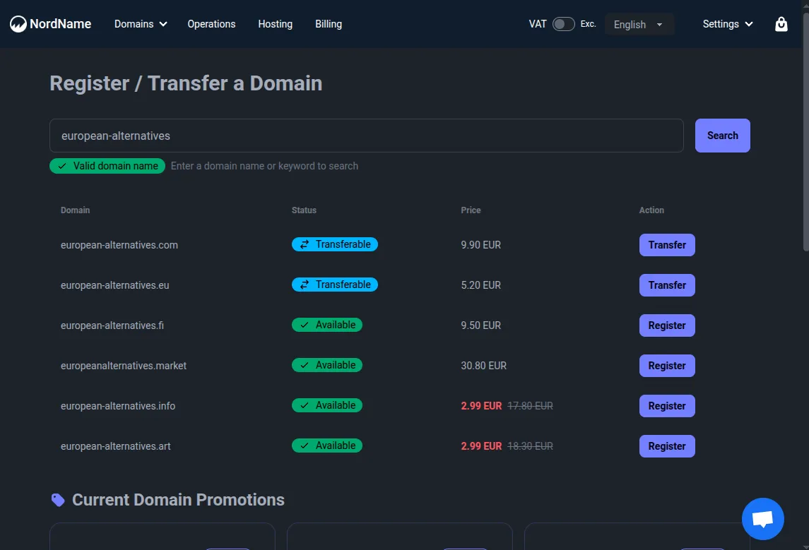 Screenshot of NordName