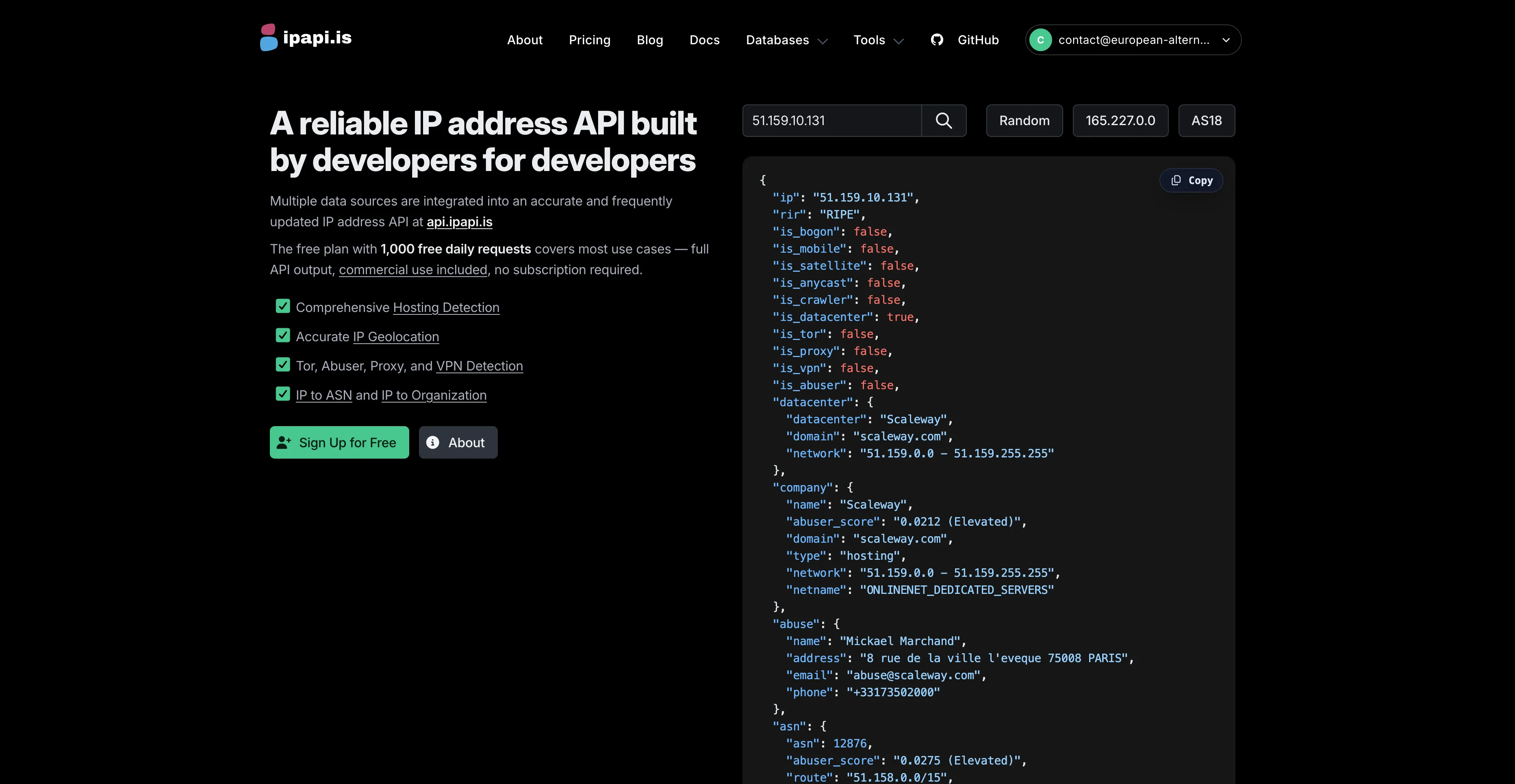 Screenshot of ipapi.is