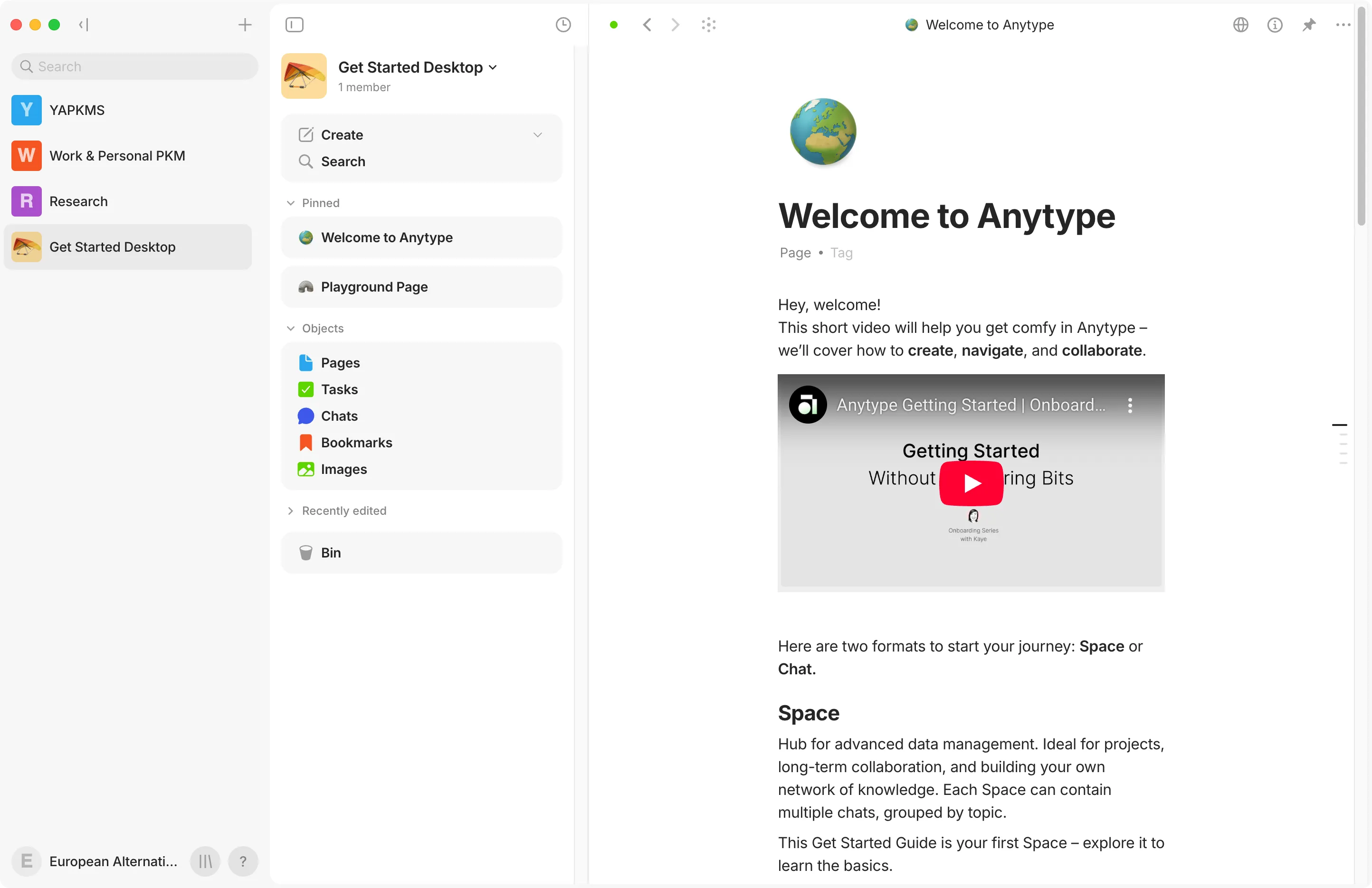 Screenshot of Anytype