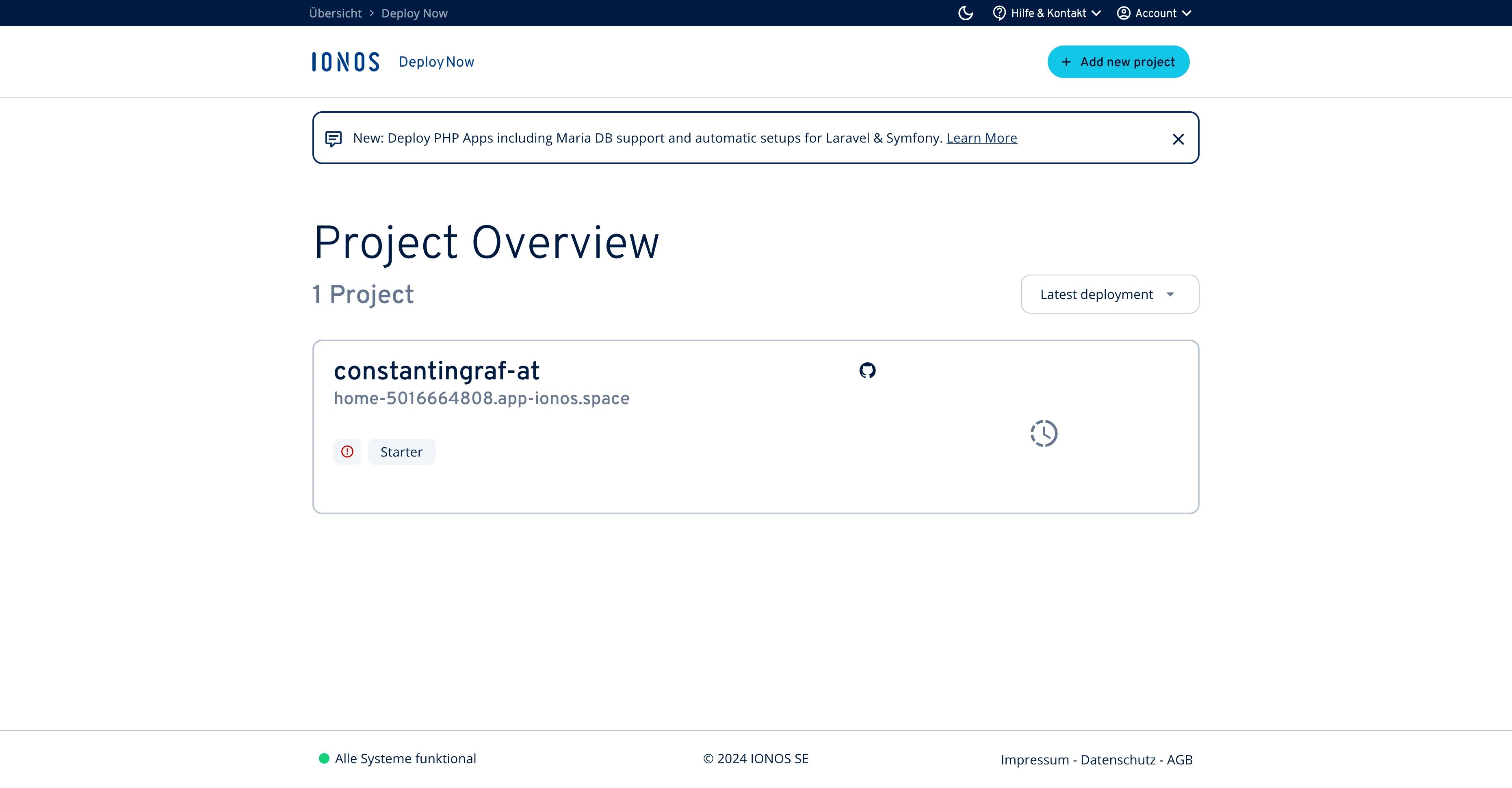 Screenshot von IONOS Deploy Now