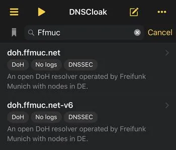 Screenshot of FFMUC DNS