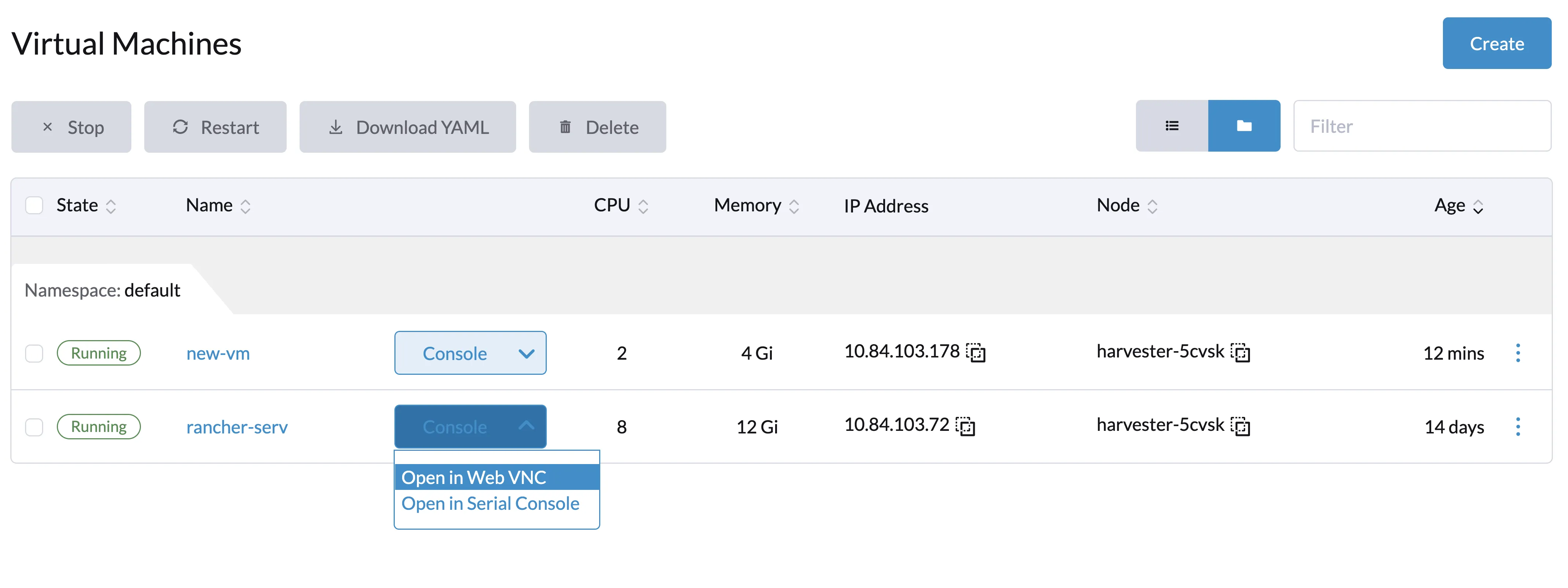 Screenshot von SUSE Virtualization