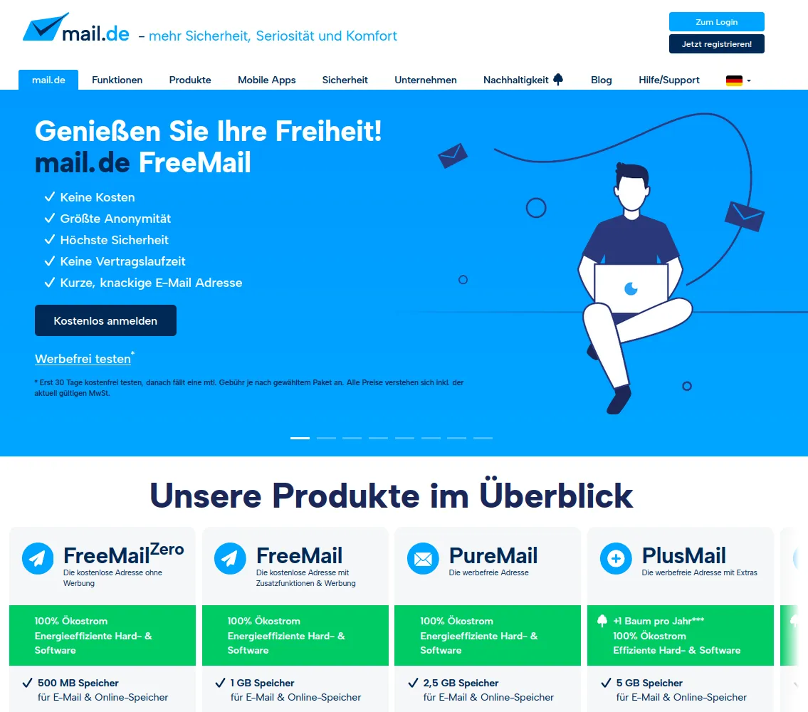 Screenshot von mail.de