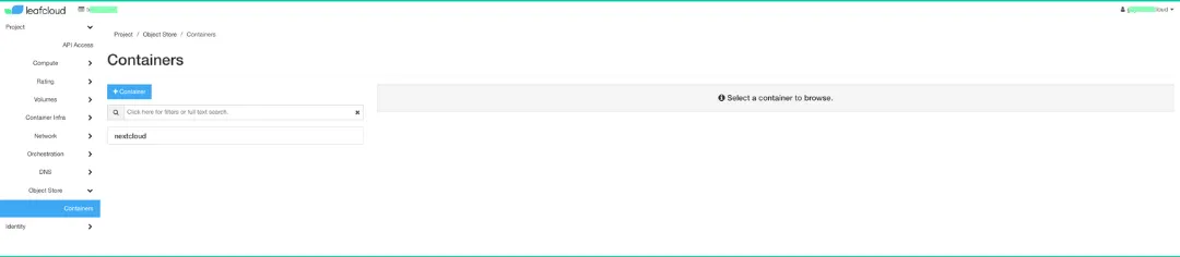 Screenshot von Leafcloud Object Storage
